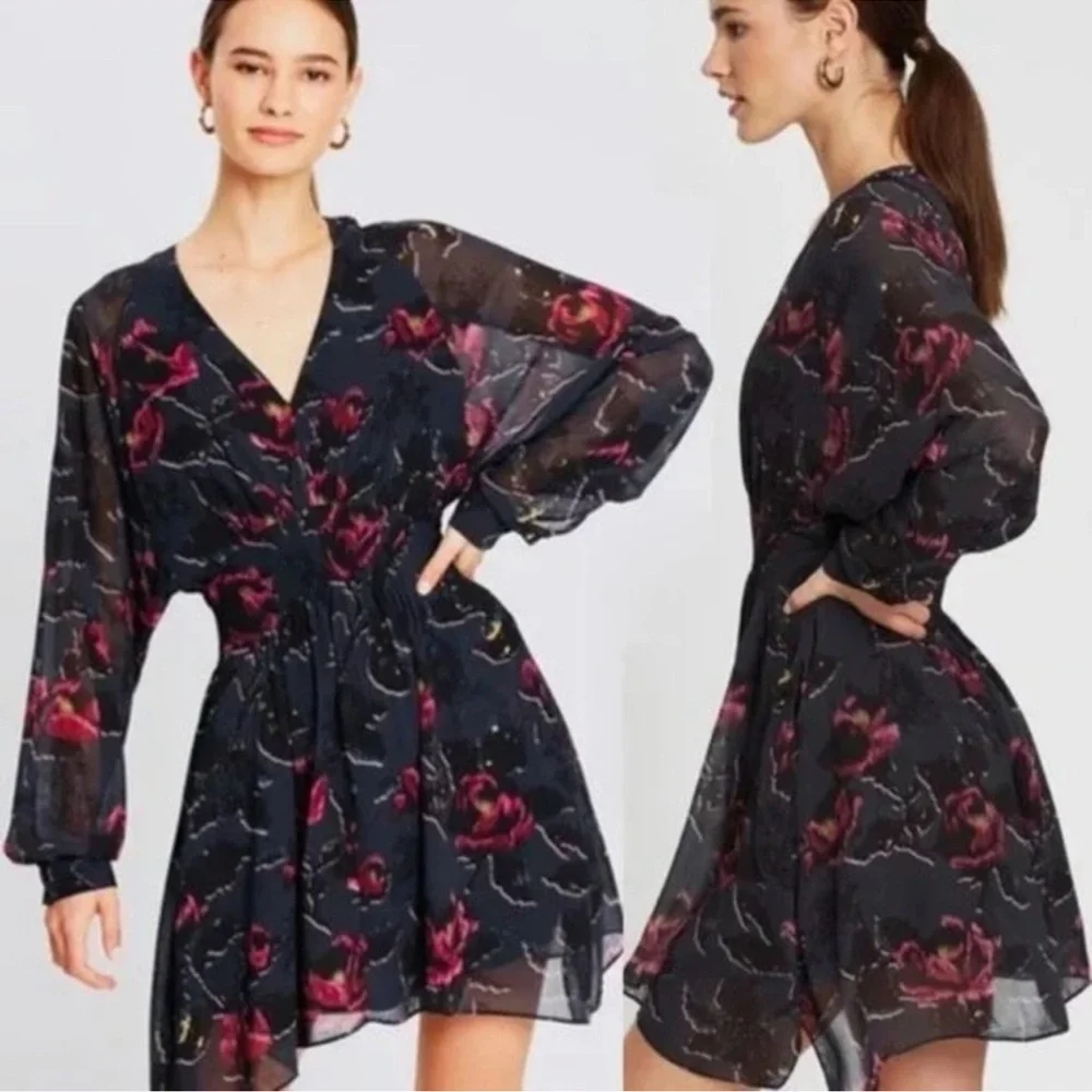 AllSaints Black and Red Floral Dress NWOT - Picture 5 of 6